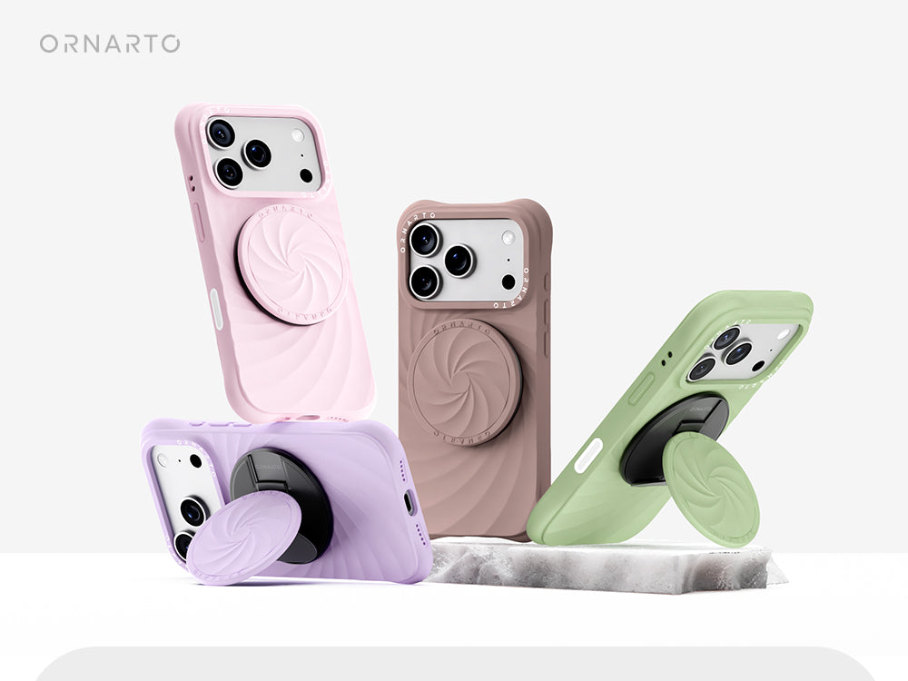 Vortuxe MagSafe grip stand with iPhone case by ORNARTO