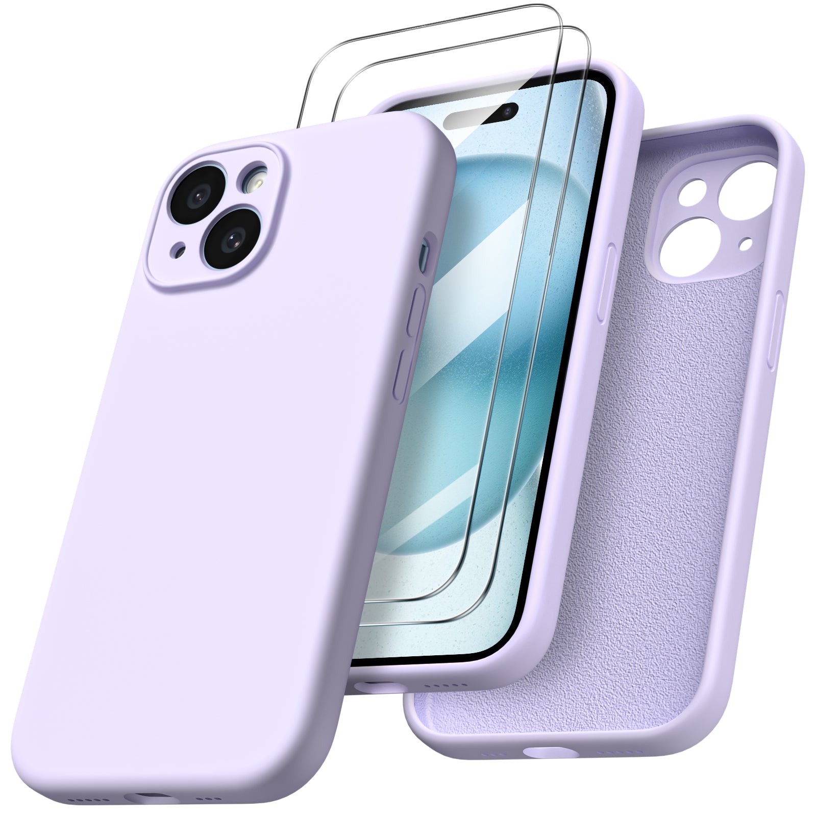 Liquid Silicone iPhone 15 Case with Camera Protection and 2 Screen Protectors