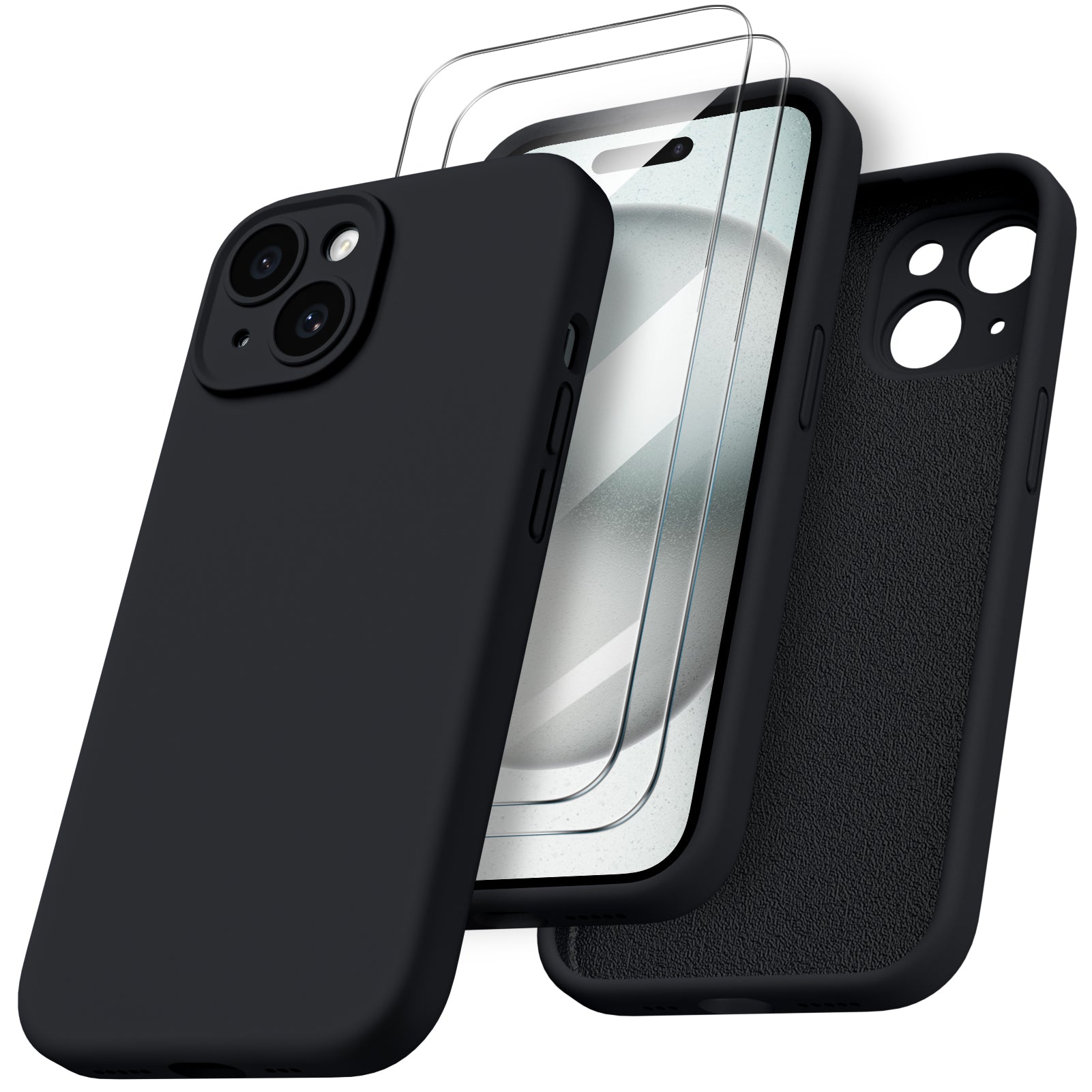 Liquid Silicone iPhone 15 Case with Camera Protection and 2 Screen Protectors
