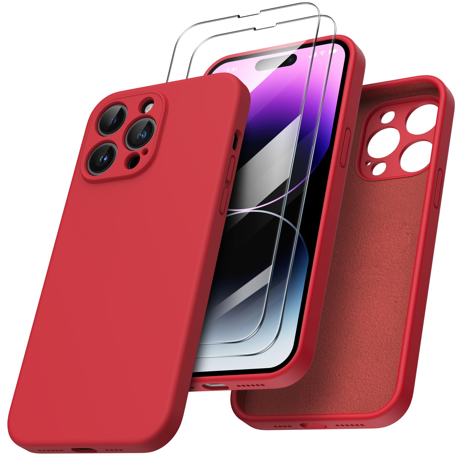 Liquid Silicone iPhone 14 Pro Max Case with Camera Protection and 2 Screen Protectors