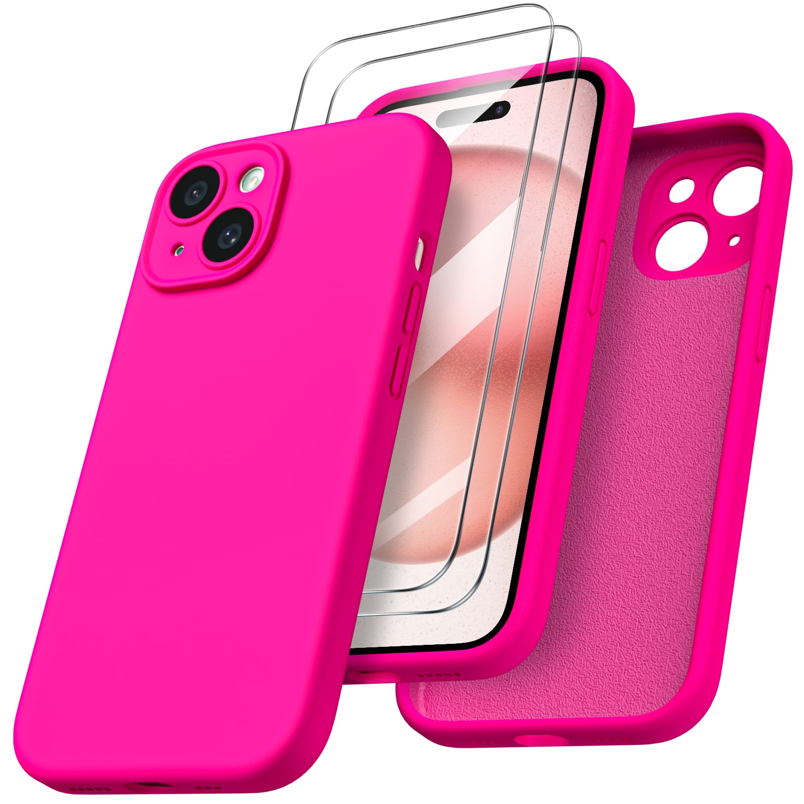 Liquid Silicone iPhone 15 Case with Camera Protection and 2 Screen Protectors