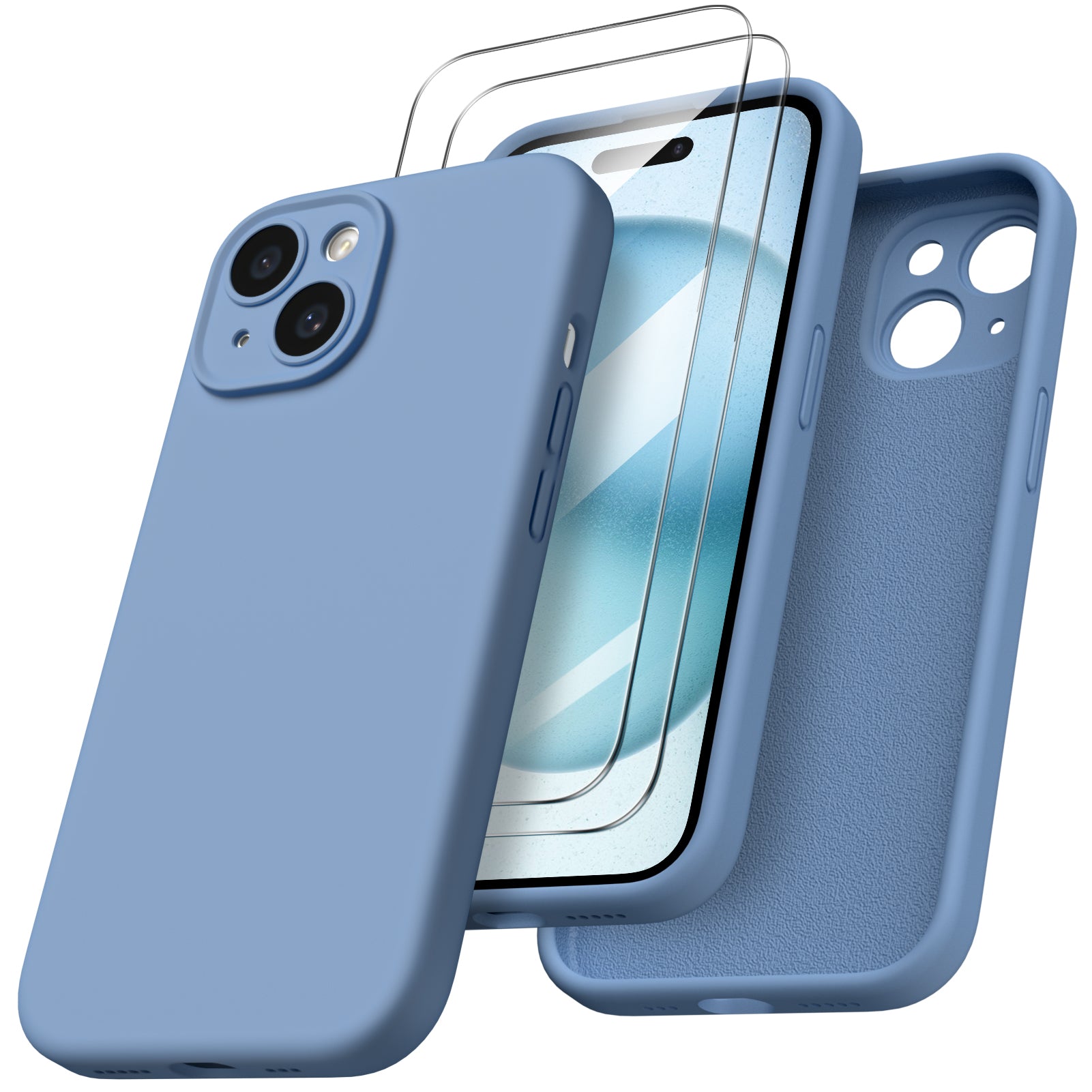 Liquid Silicone iPhone 15 Case with Camera Protection and 2 Screen Protectors