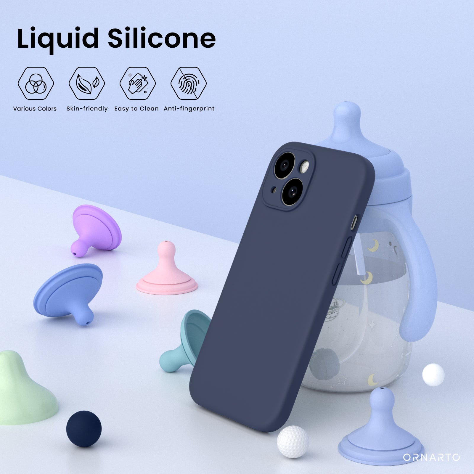 Liquid Silicone iPhone 15 Case with Camera Protection and 2 Screen Protectors