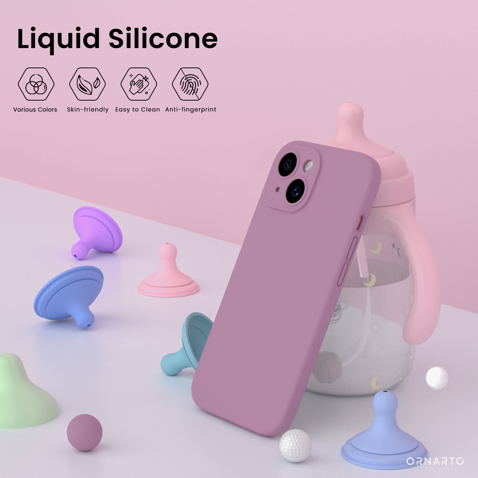 Liquid Silicone iPhone 15 Case with Camera Protection and 2 Screen Protectors
