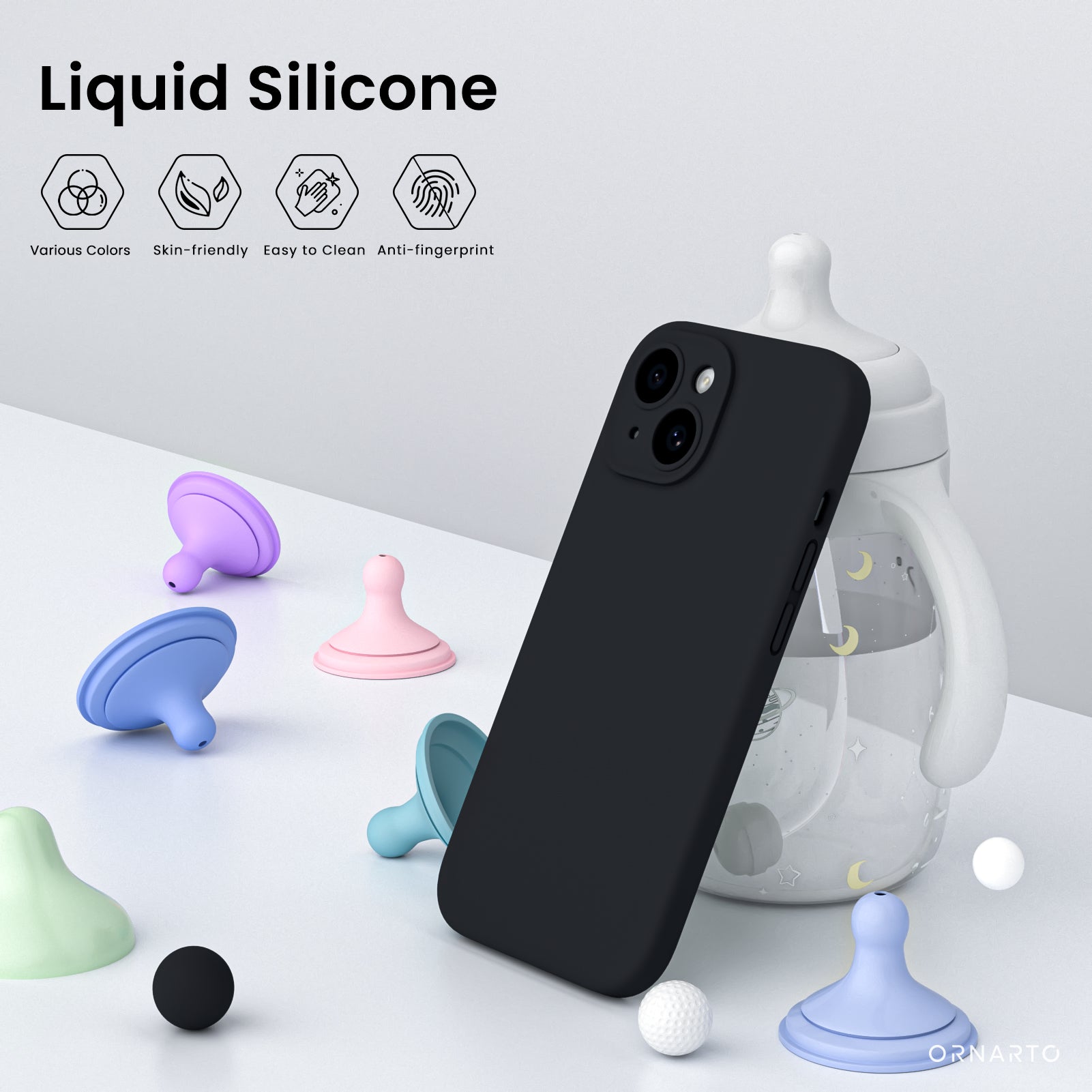 Liquid Silicone iPhone 15 Case with Camera Protection and 2 Screen Protectors