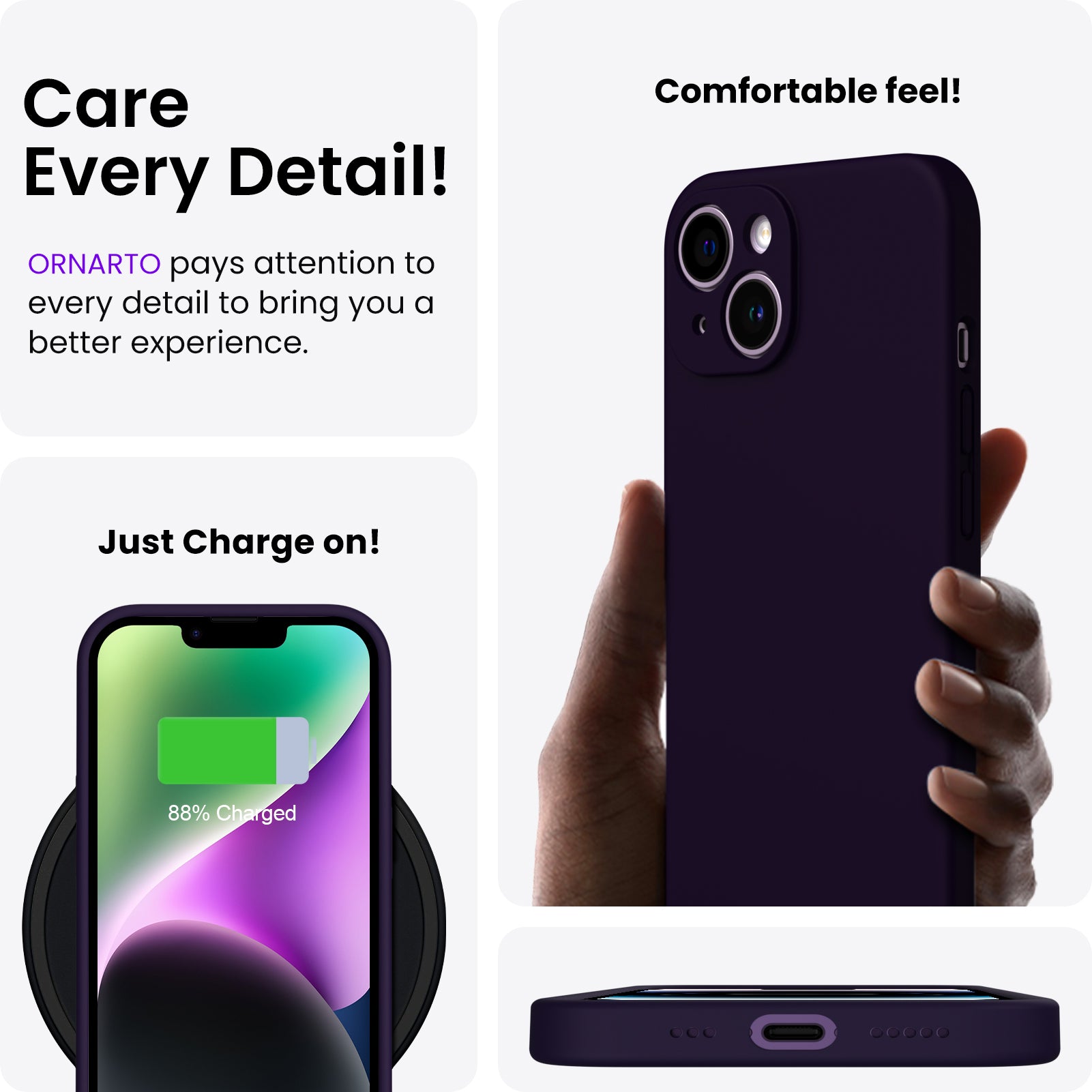 Liquid Silicone iPhone 14 Case with Camera Protection and 2 Screen Protectors