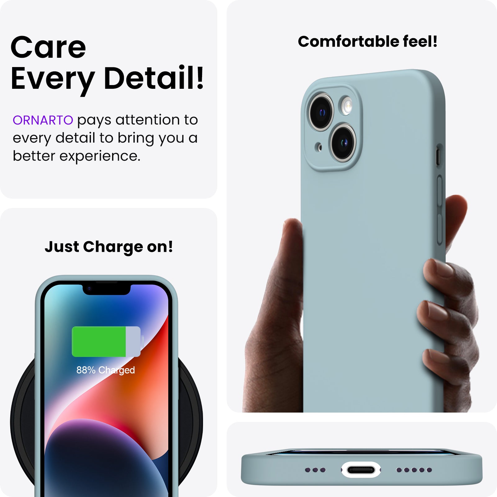 Liquid Silicone iPhone 14 Case with Camera Protection and 2 Screen Protectors