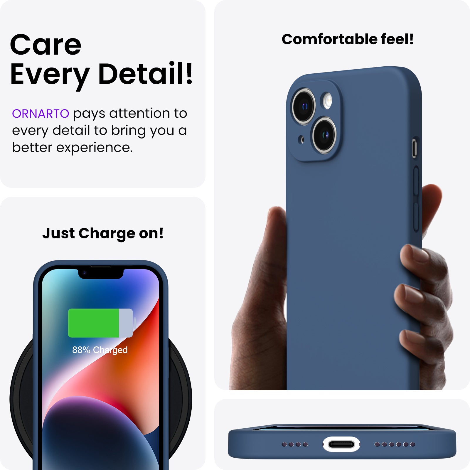 Liquid Silicone iPhone 14 Plus Case with Camera Protection and 2 Screen Protectors