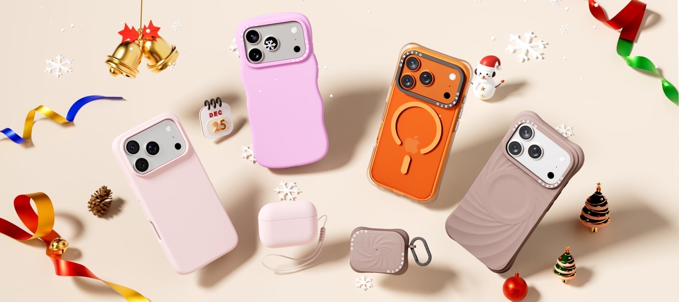 ORNARTO Christmas gift guide featuring iPhone cases, AirPods cases, and accessories