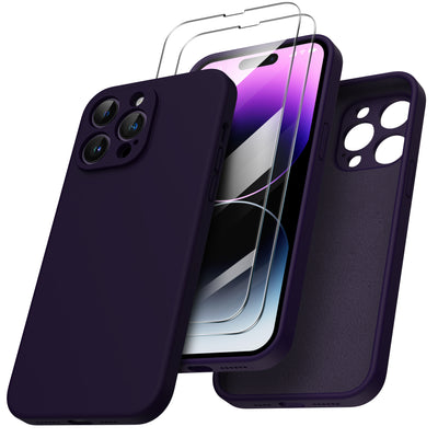 Flüssigsilikon Hülle für iPhone 14 Pro Max mit Kameraschutz und 2 Displayschutzfolien