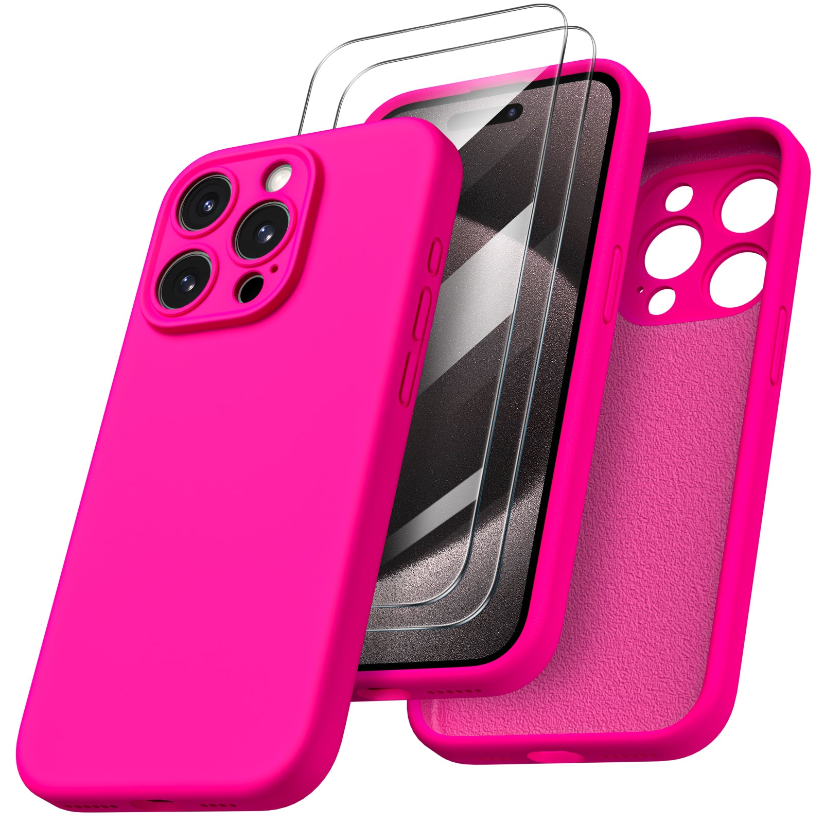 Liquid Silicone iPhone 15 Pro Max Case with Camera Protection and 2 Screen Protectors