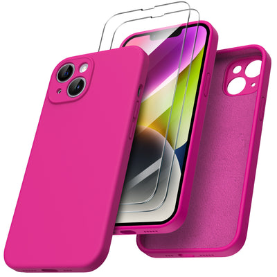 Flüssigsilikon iPhone 14 Hülle mit Kameraschutz und 2 Displayschutzfolien