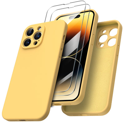 Flüssigsilikon Hülle für iPhone 14 Pro Max mit Kameraschutz und 2 Displayschutzfolien