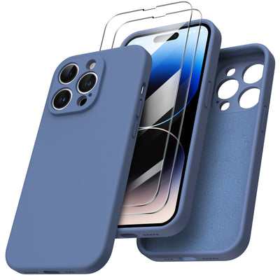 Flüssigsilikon Hülle für iPhone 14 Pro Max mit Kameraschutz und 2 Displayschutzfolien