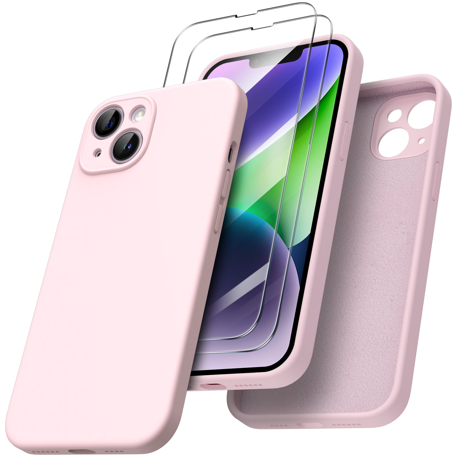Liquid Silicone iPhone 14 Plus Case with Camera Protection and 2 Screen Protectors