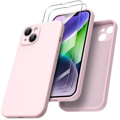 Flüssigsilikon Hülle für iPhone 14 Plus mit Kameraschutz und 2 Displayschutzfolien