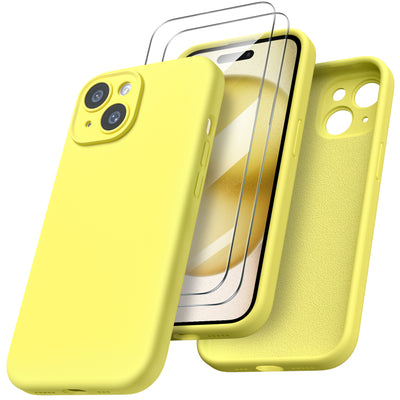 Flüssigsilikon iPhone 15 Hülle mit Kameraschutz und 2 Displayschutzfolien