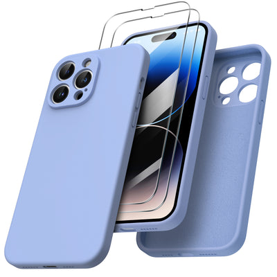 Flüssigsilikon Hülle für iPhone 14 Pro Max mit Kameraschutz und 2 Displayschutzfolien