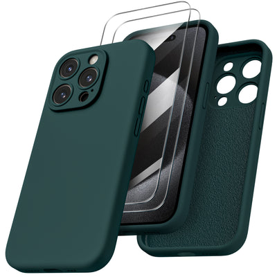 Flüssigsilikon iPhone 15 Pro Hülle mit Kameraschutz und 2 Displayschutzfolien
