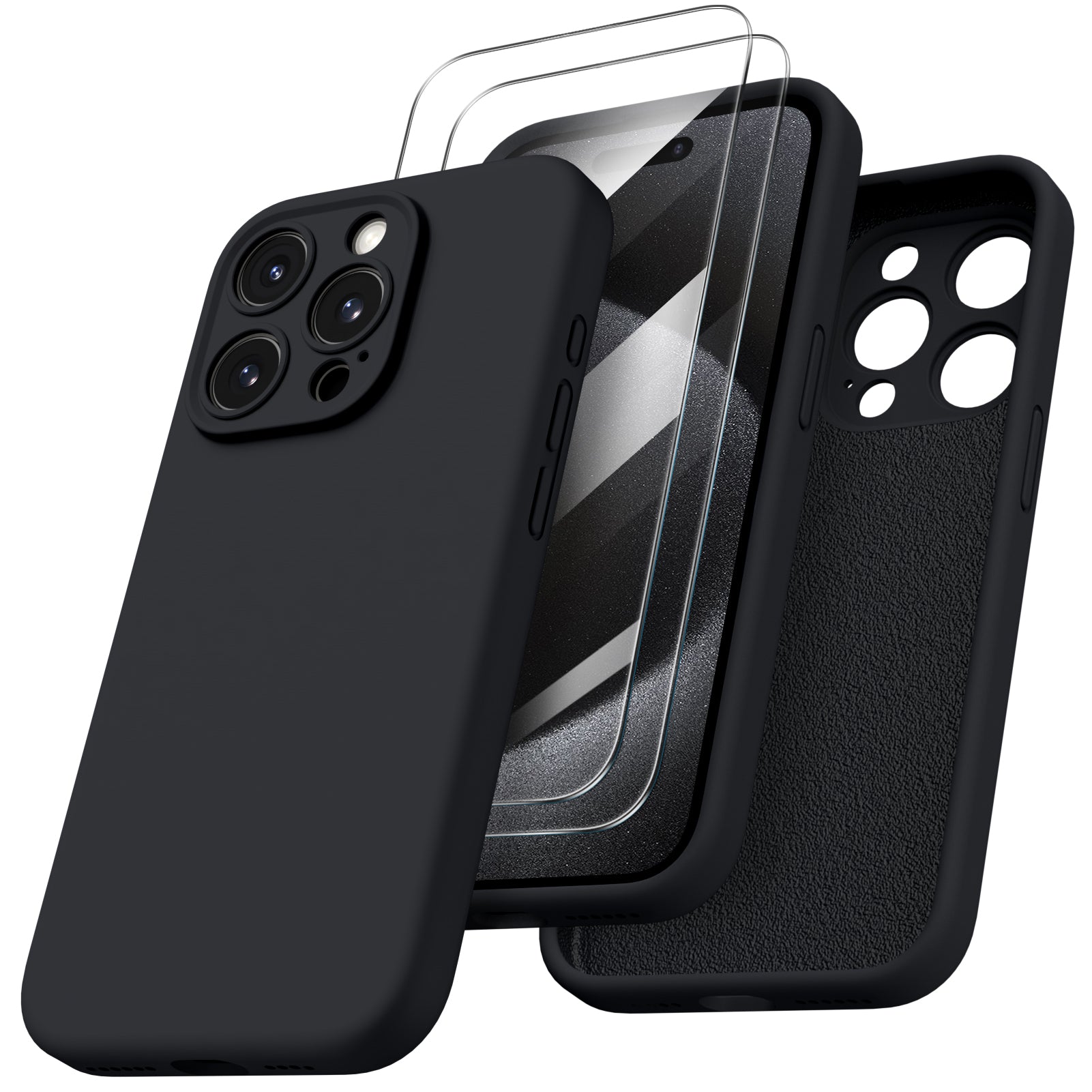 Liquid Silicone iPhone 15 Pro Max Case with Camera Protection and 2 Screen Protectors
