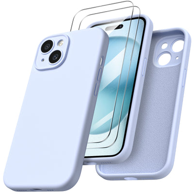 Flüssigsilikon iPhone 15 Hülle mit Kameraschutz und 2 Displayschutzfolien