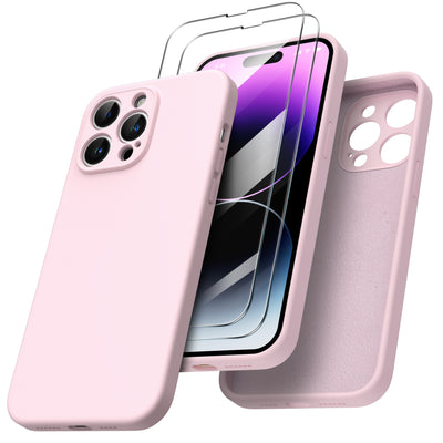Flüssigsilikon Hülle für iPhone 14 Pro Max mit Kameraschutz und 2 Displayschutzfolien