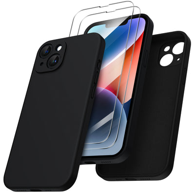 Flüssigsilikon iPhone 14 Hülle mit Kameraschutz und 2 Displayschutzfolien