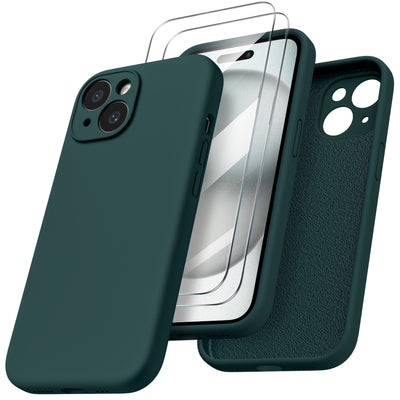 Flüssigsilikon iPhone 15 Hülle mit Kameraschutz und 2 Displayschutzfolien