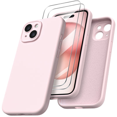 Flüssigsilikon iPhone 15 Hülle mit Kameraschutz und 2 Displayschutzfolien