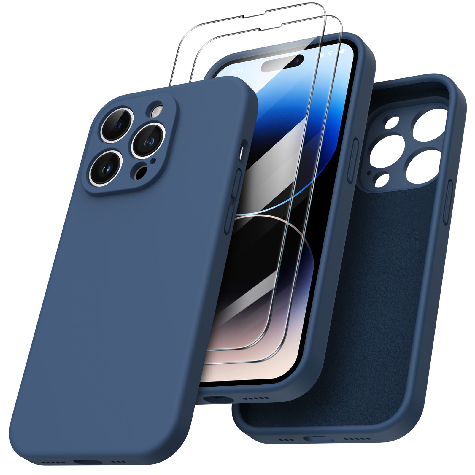 Liquid Silicone iPhone 14 Pro Case with Camera Protection and 2 Screen Protectors