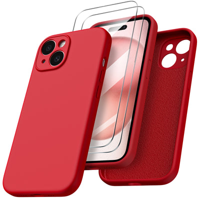 Flüssigsilikon iPhone 15 Hülle mit Kameraschutz und 2 Displayschutzfolien