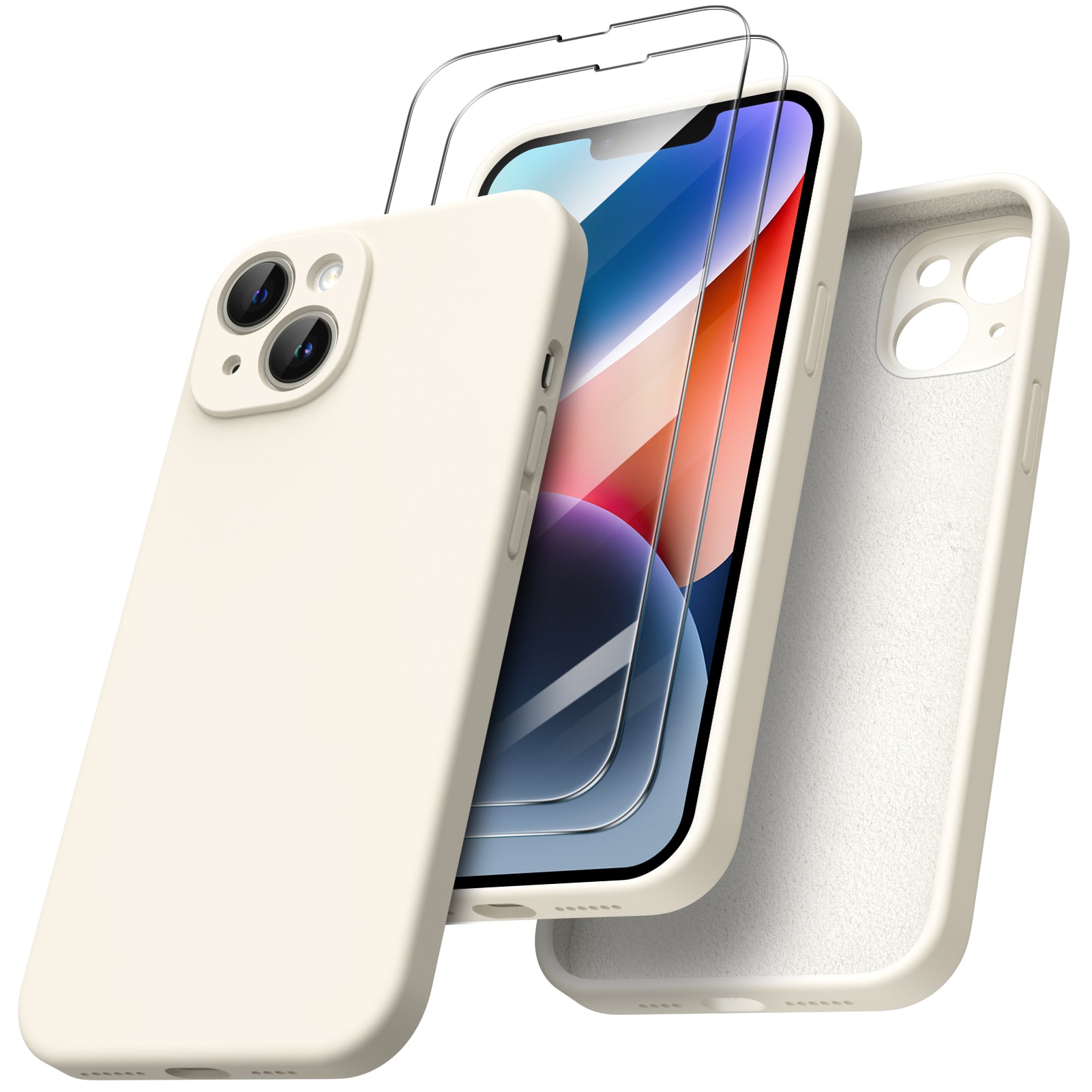 Liquid Silicone iPhone 14 Plus Case with Camera Protection and 2 Screen Protectors