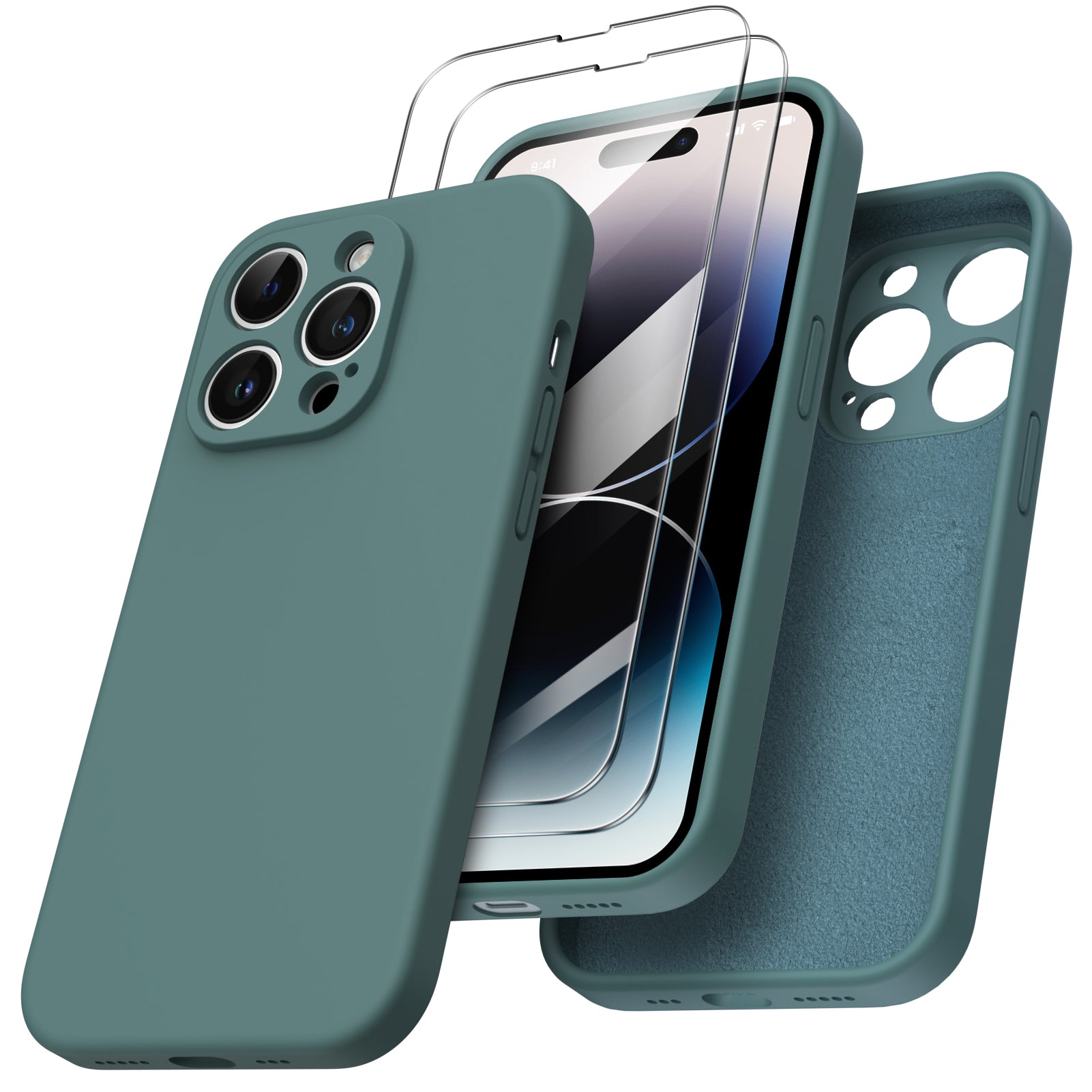 Liquid Silicone iPhone 14 Pro Case with Camera Protection and 2 Screen Protectors