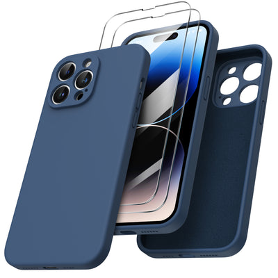 Flüssigsilikon Hülle für iPhone 14 Pro Max mit Kameraschutz und 2 Displayschutzfolien