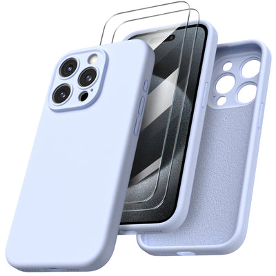Flüssigsilikon-Schutzhülle für iPhone 15 Pro Max mit Kameraschutz und 2 Displayschutzfolien