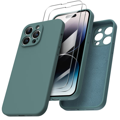 Flüssigsilikon Hülle für iPhone 14 Pro Max mit Kameraschutz und 2 Displayschutzfolien