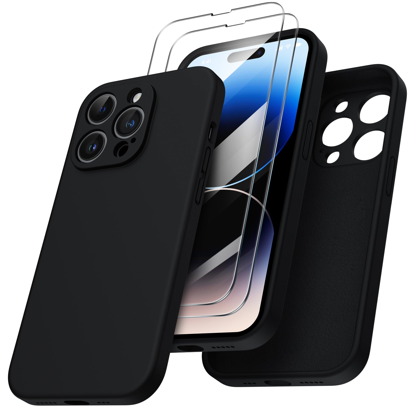Liquid Silicone iPhone 14 Pro Case with Camera Protection and 2 Screen Protectors