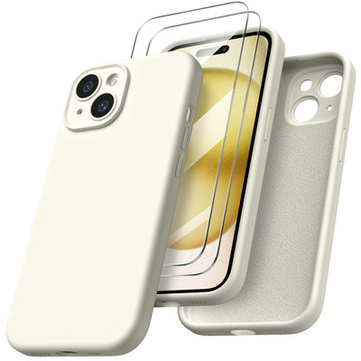 Flüssigsilikon iPhone 15 Hülle mit Kameraschutz und 2 Displayschutzfolien