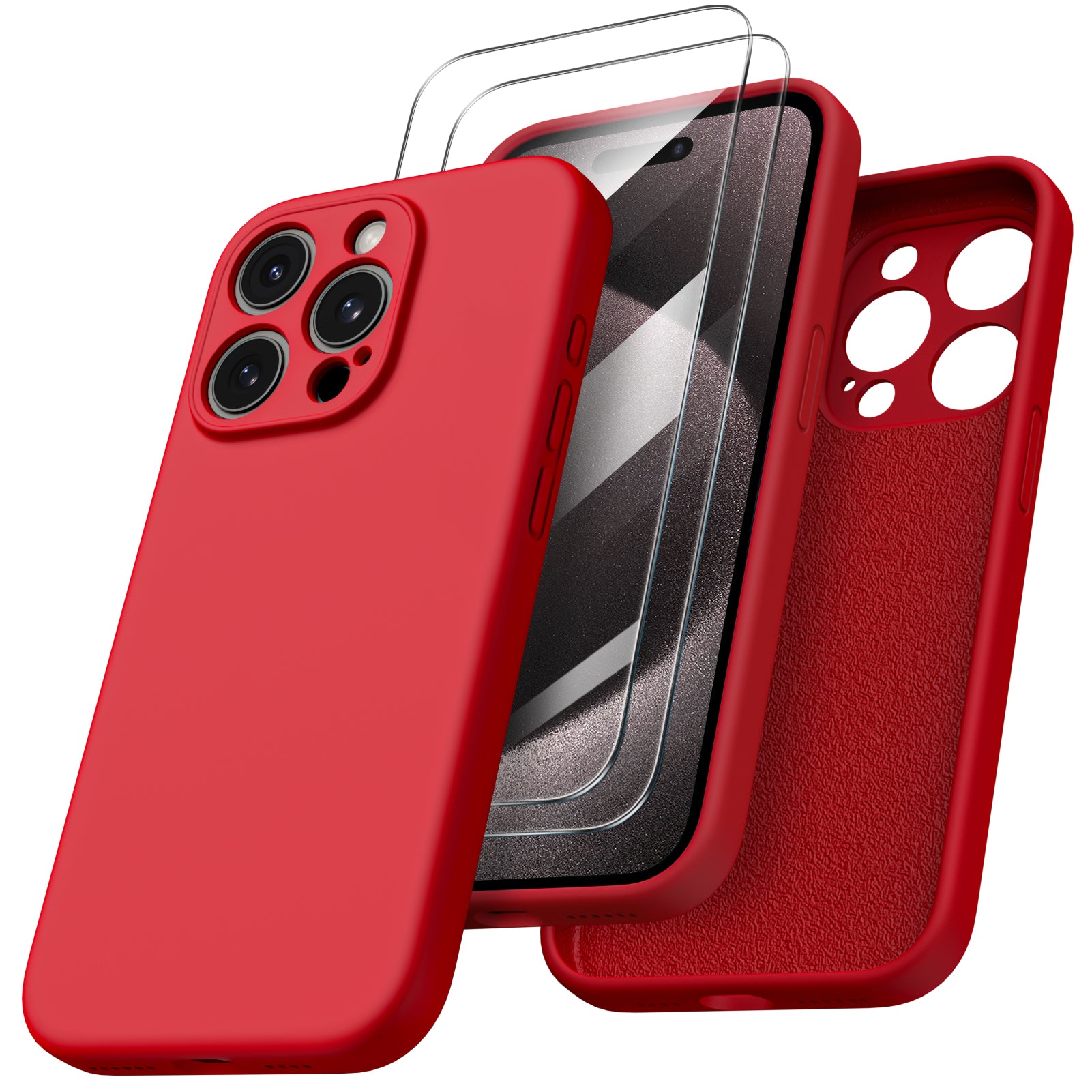 Liquid Silicone iPhone 15 Pro Max Case with Camera Protection and 2 Screen Protectors
