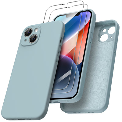 Flüssigsilikon iPhone 14 Hülle mit Kameraschutz und 2 Displayschutzfolien