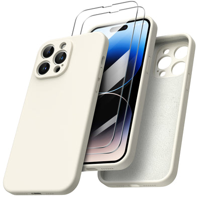 Flüssigsilikon Hülle für iPhone 14 Pro Max mit Kameraschutz und 2 Displayschutzfolien