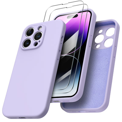 Flüssigsilikon Hülle iPhone 14 Pro mit Kameraschutz und 2 Displayschutzfolien