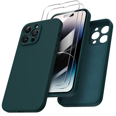 Flüssigsilikon Hülle für iPhone 14 Pro Max mit Kameraschutz und 2 Displayschutzfolien