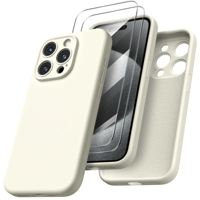 Flüssigsilikon iPhone 15 Pro Hülle mit Kameraschutz und 2 Displayschutzfolien