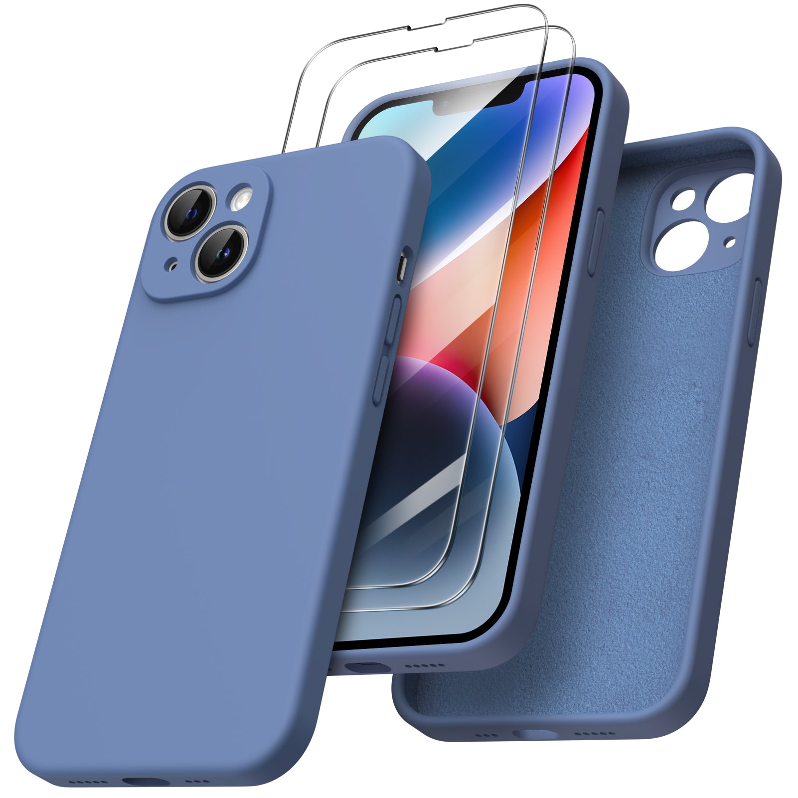 Liquid Silicone iPhone 14 Case with Camera Protection and 2 Screen Protectors