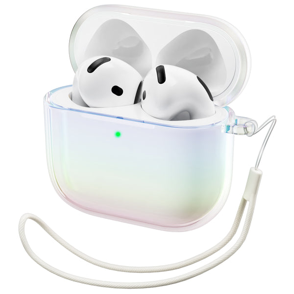 AOTUAO Hoes compatibel met AirPods 4 hoes case (2024), zachte siliconen stootvaste beschermhoes voor AirPods 4e generatie, case cover met volledige valbeveiliging, front-led zichtbaar, cloud grey