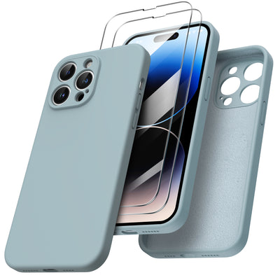 Flüssigsilikon Hülle für iPhone 14 Pro Max mit Kameraschutz und 2 Displayschutzfolien
