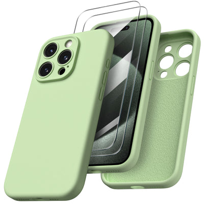 Flüssigsilikon-Schutzhülle für iPhone 15 Pro Max mit Kameraschutz und 2 Displayschutzfolien