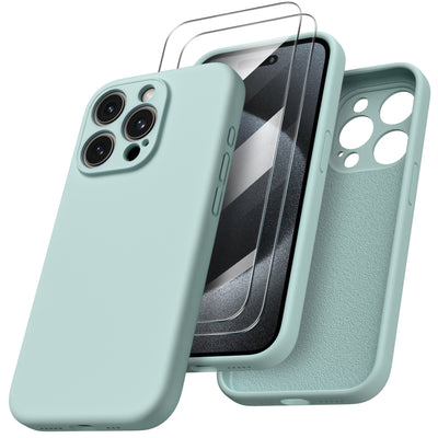 Flüssigsilikon iPhone 15 Pro Hülle mit Kameraschutz und 2 Displayschutzfolien