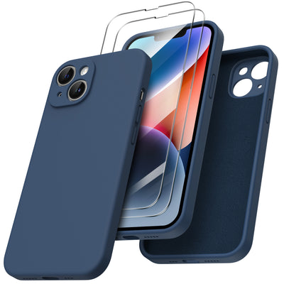 Flüssigsilikon iPhone 14 Hülle mit Kameraschutz und 2 Displayschutzfolien